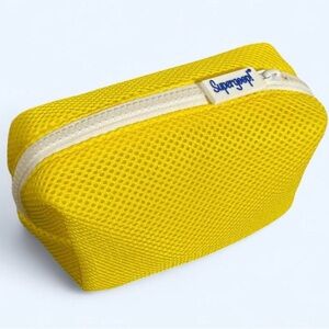 Supergoop! Yellow Mesh Zip Pouch with White Zipper, 5”x 6”x 3”